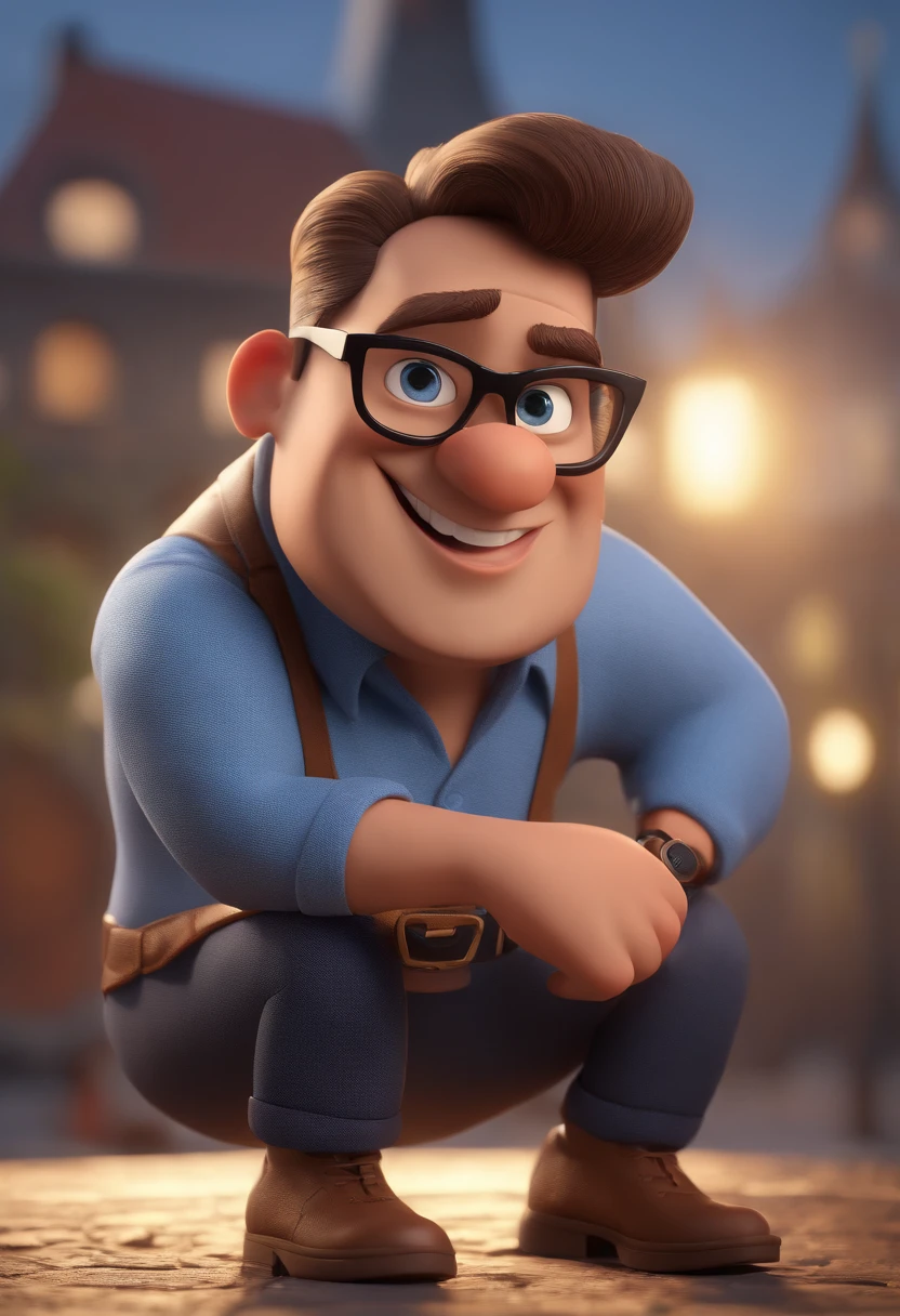 Cartoon character of a man with black glasses and a blue shirt, animation character, Caractere estilizado, animation style rendering, 3D estilizado, Arnold Maya render, 3 d render stylized, toon render keyshot, Personagem 3D, Personagem 3D, 3d rendering stylized, 3 d character render, personagem de desenho animado, Personagem de close up, Pose de personagem, (Estilo Pixar) (master part:1.2) (Bokeh) (best quality) (pele detalhada) (textura detalhada) (8k) (argila) (Cinematic lighting) (foco nítido