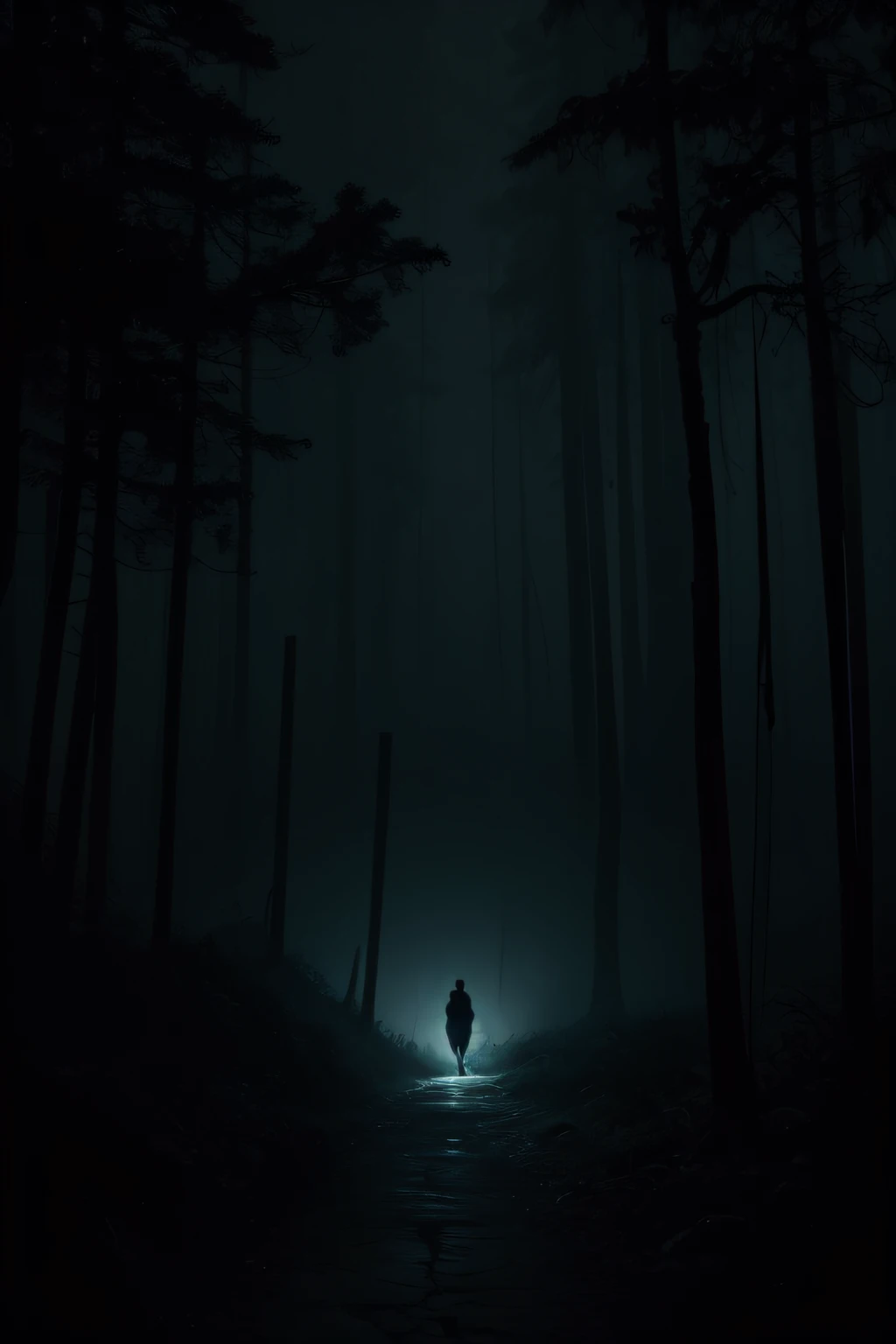 Best Jungle Landscapes, Fog and dry wood々Dark forest at night, calavera, Ombre, surrealism, top-quality, ultra realist, Definition of high price, Very detail-oriented, high saturated, High contrast, ​masterpiece, MACABRO, Left Side, murky, suicide, Hanged Executioner, noose