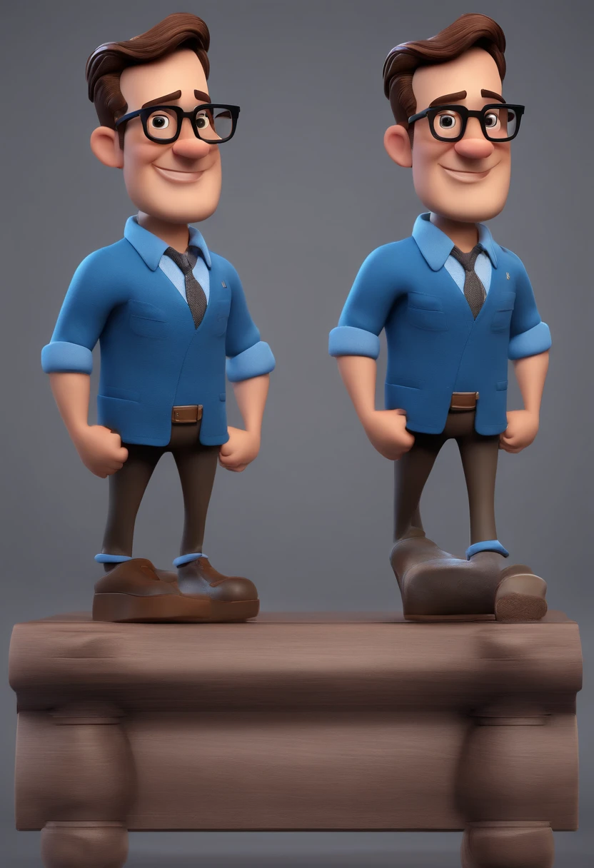 Cartoon character of a man with black glasses and a blue shirt, animation character, Caractere estilizado, animation style rendering, 3D estilizado, Arnold Maya render, 3 d render stylized, toon render keyshot, Personagem 3D, Personagem 3D, 3d rendering stylized, 3 d character render, personagem de desenho animado, Personagem de close up, Pose de personagem,  (Estilo Pixar) (master part:1.2) (Bokeh) (best quality) (pele detalhada) (textura detalhada) (8k) (argila) (Cinematic lighting) (foco nítido