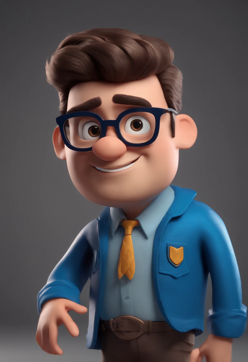 Cartoon character of a man with black glasses and a blue shirt, animation character, Caractere estilizado, animation style rendering, 3D estilizado, Arnold Maya render, 3 d render stylized, toon render keyshot, Personagem 3D, Personagem 3D, 3d rendering stylized, 3 d character render, personagem de desenho animado, Personagem de close up, Pose de personagem, (Estilo Pixar) (master part:1.2) (Bokeh) (best quality) (pele detalhada) (textura detalhada) (8k) (argila) (Cinematic lighting) (foco nítido