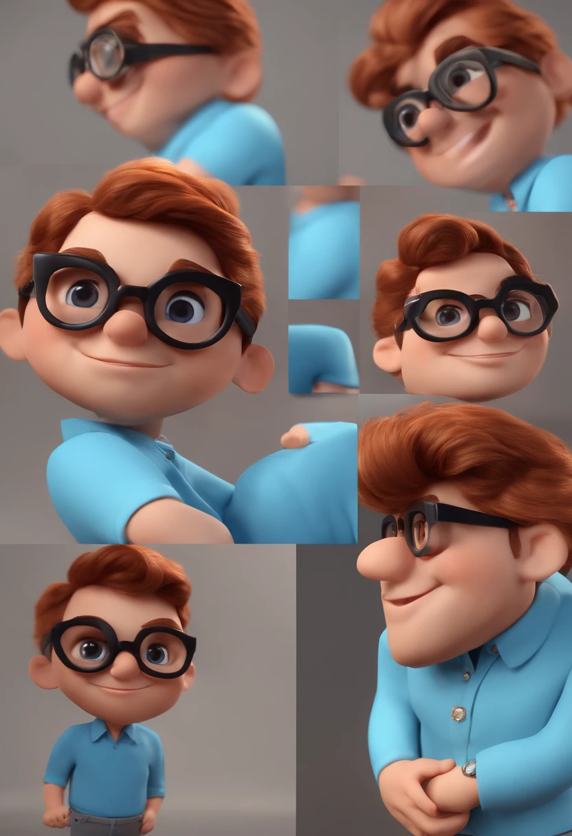 Cartoon character of a man with black glasses and a blue shirt, animation character, Caractere estilizado, animation style rendering, 3D estilizado, Arnold Maya render, 3 d render stylized, toon render keyshot, Personagem 3D, Personagem 3D, 3d rendering stylized, 3 d character render, personagem de desenho animado, Personagem de close up, Pose de personagem, (Estilo Pixar) (master part:1.2) (Bokeh) (best quality) (pele detalhada) (textura detalhada) (8k) (argila) (Cinematic lighting) (foco nítido