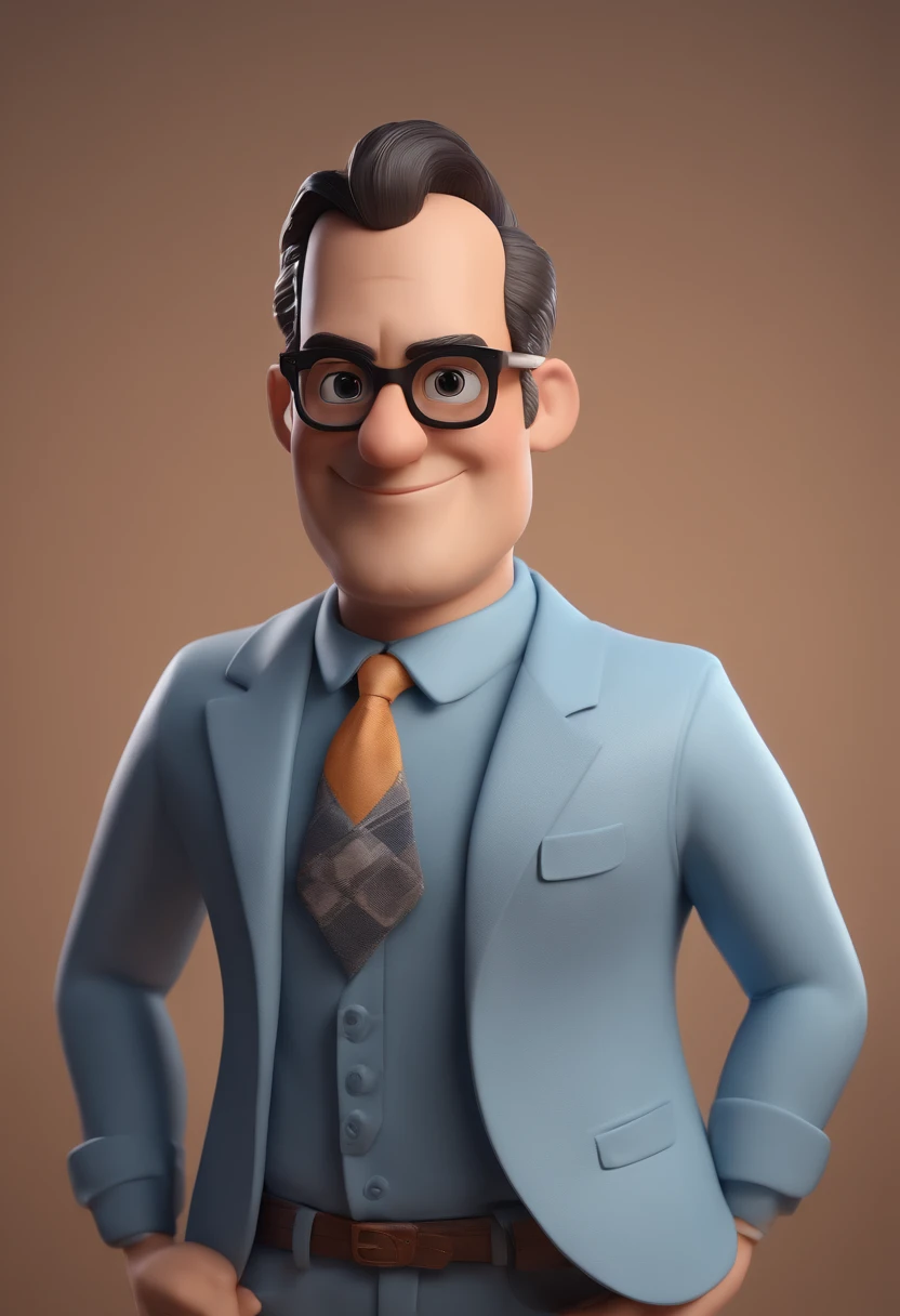 Cartoon character of a man with black glasses and a blue shirt, animation character, Caractere estilizado, animation style rendering, 3D estilizado, Arnold Maya render, 3 d render stylized, toon render keyshot, Personagem 3D, Personagem 3D, 3d rendering stylized, 3 d character render, personagem de desenho animado, Personagem de close up, Pose de personagem,  (Estilo Pixar) (master part:1.2) (Bokeh) (best quality) (pele detalhada) (textura detalhada) (8k) (argila) (Cinematic lighting) (foco nítido