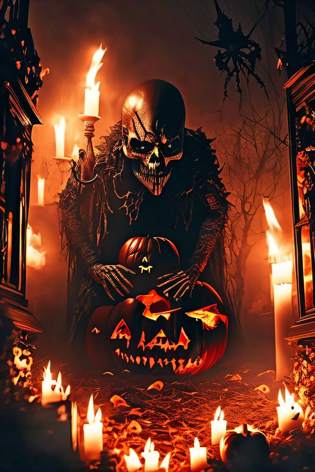 A scary and very disturbing darkness Halloween scene, full of detail and texture. It's awful and beautiful at the same time. blood and pumping are in