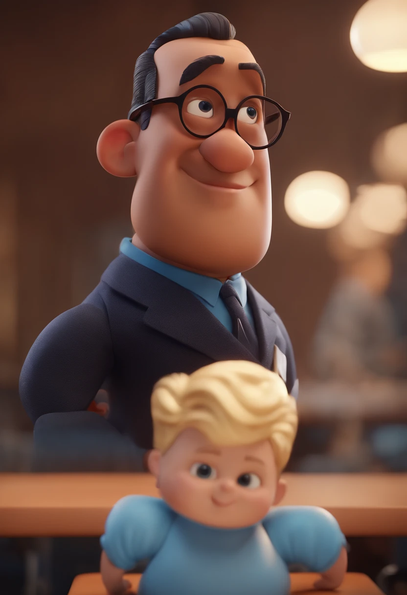Cartoon character of a man with black glasses and a blue shirt, animation character, Caractere estilizado, animation style rendering, 3D estilizado, Arnold Maya render, 3 d render stylized, toon render keyshot, Personagem 3D, Personagem 3D, 3d rendering stylized, 3 d character render, personagem de desenho animado, Personagem de close up, Pose de personagem, (Estilo Pixar) (master part:1.2) (Bokeh) (best quality) (pele detalhada) (textura detalhada) (8k) (argila) (Cinematic lighting) (foco nítido