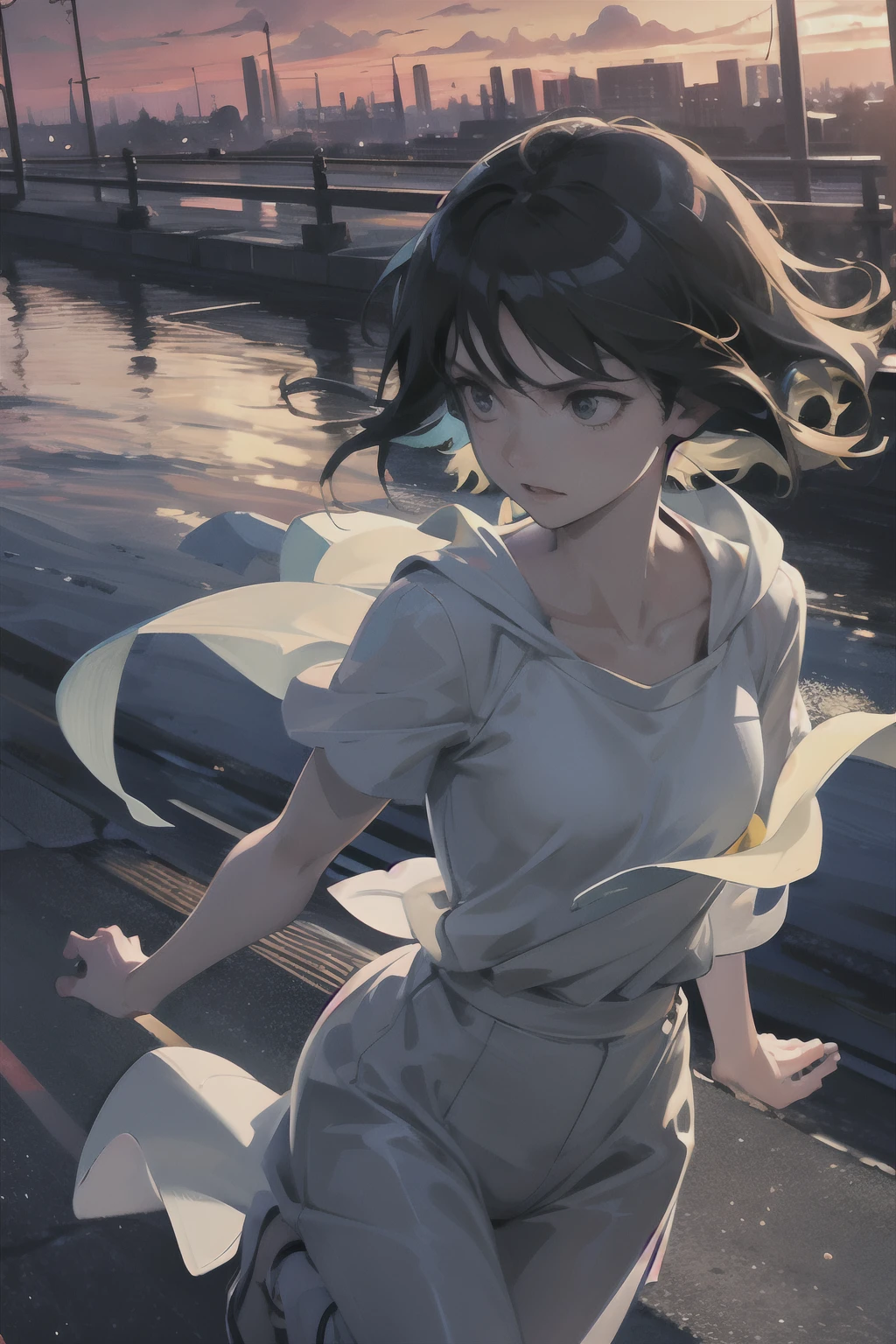 by Makoto Shinkai, (girl running through time), existential, otherworldly, mysterious, surreal, suspenseful, unsettling, immensely detailed, high contrast