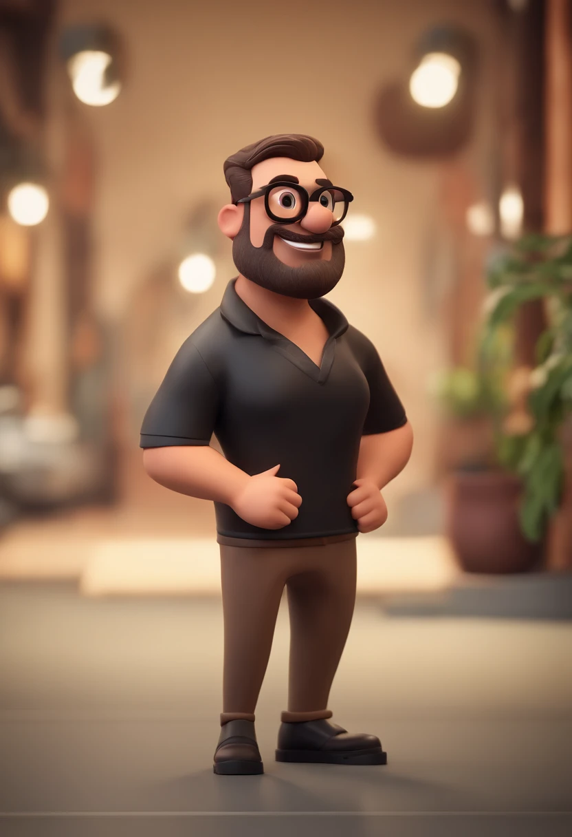 Cartoon character of a man with black glasses and a black polo shirt, cabelo liso, With beard and old school tattoo on his arm, animation character, Caractere estilizado, animation style rendering, 3D estilizado, Arnold Maya render, 3 d render stylized, toon render keyshot, Personagem 3D, Personagem 3D, 3d rendering stylized, 3 d character render, personagem de desenho animado, Personagem de close up, Pose de personagem,  (Estilo Pixar) (master part:1.2) (Bokeh) (best quality) (pele detalhada) (textura detalhada) (8k) (argila) (Cinematic lighting) (foco nítido