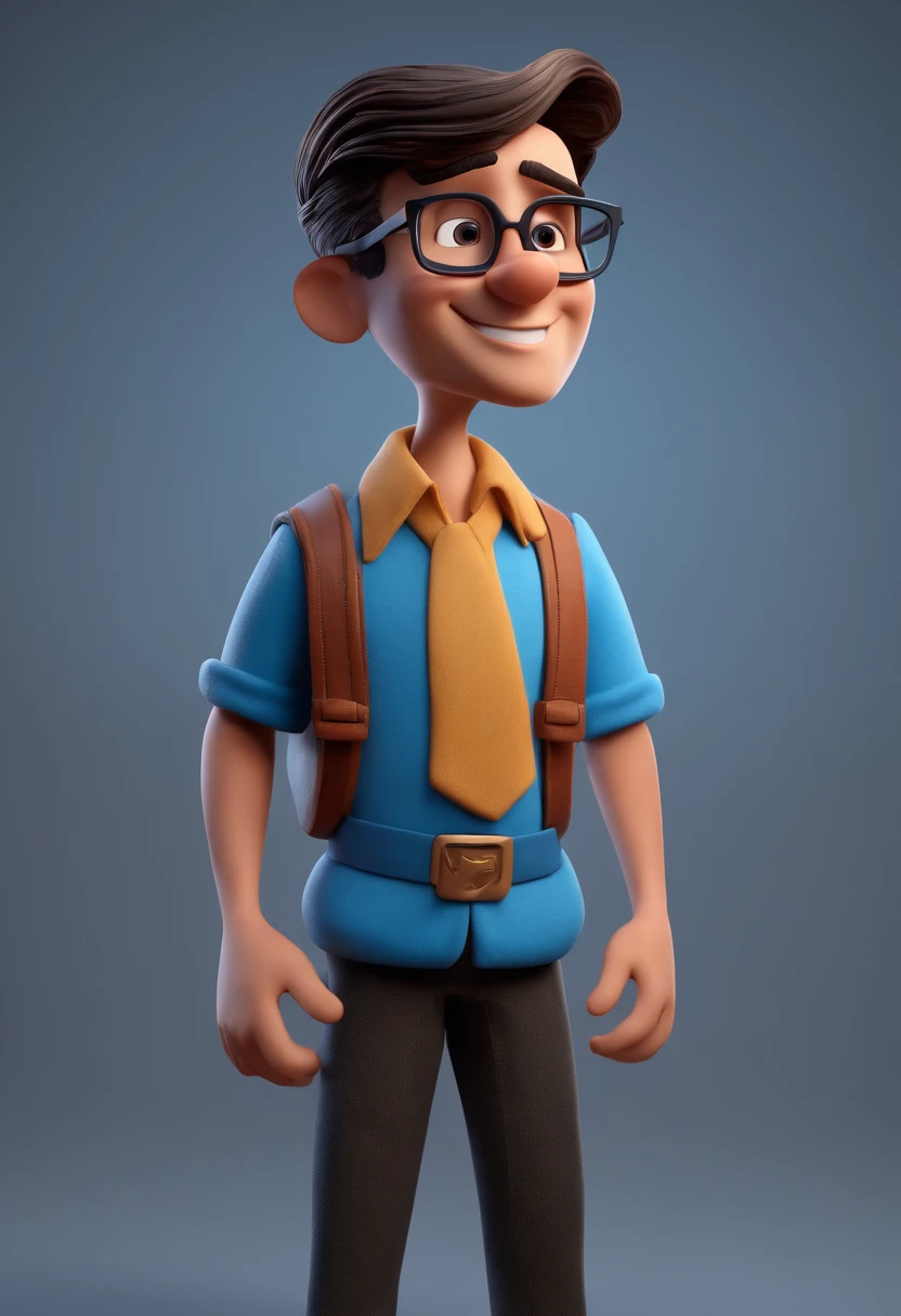 Cartoon character of a man with black glasses and a blue shirt, animation character, Caractere estilizado, animation style rendering, 3D estilizado, Arnold Maya render, 3 d render stylized, toon render keyshot, Personagem 3D, Personagem 3D, 3d rendering stylized, 3 d character render, personagem de desenho animado, Personagem de close up, Pose de personagem, (Estilo Pixar) (master part:1.2) (Bokeh) (best quality) (pele detalhada) (textura detalhada) (8k) (argila) (Cinematic lighting) (foco nítido