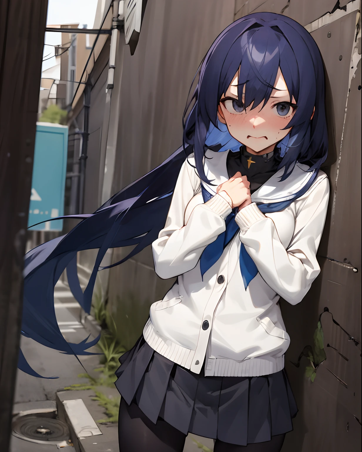 Mullet hairstyl,girl,japanese,blue hair,cool,cute,anime,illust,beautiful,high Quality,blue eyes,beautiful face,eyepatch,knee high socks、a miniskirt