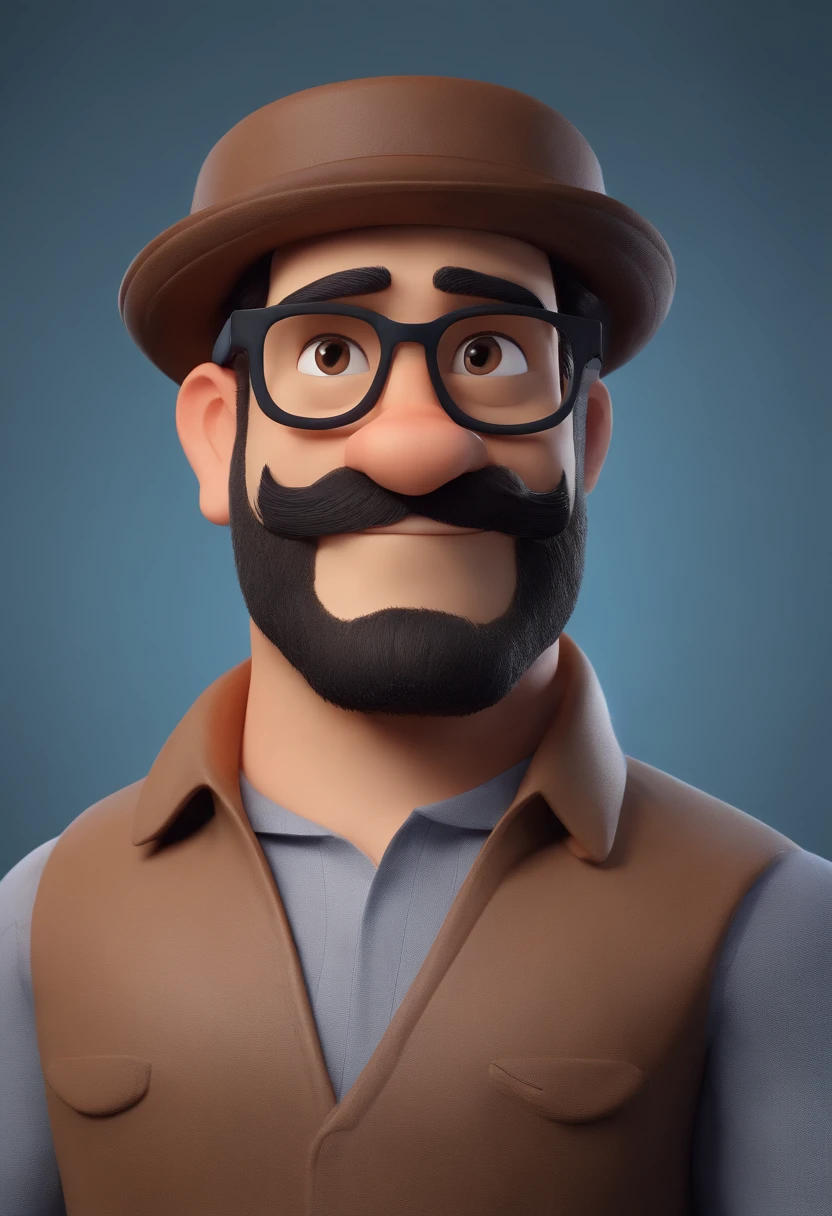 Cartoon character of a man wearing black glasses and a blue shirt, um personagem animado, Caractere estilizado, animation style rendering, 3D estilizado, Arnold Maya render, 3 d render stylized, toon render keyshot, Personagem 3D, Personagem 3D, 3d rendering stylized, 3 d character render, personagem de desenho animado, Personagem de close up, Pose de personagem, (Estilo Pixar) (master part:1.2) (Bokeh) (best quality) (pele detalhada) (textura detalhada) (8k) (argila) (Cinematic lighting) (foco nítido,Senta e vaza a parte superior do corpo