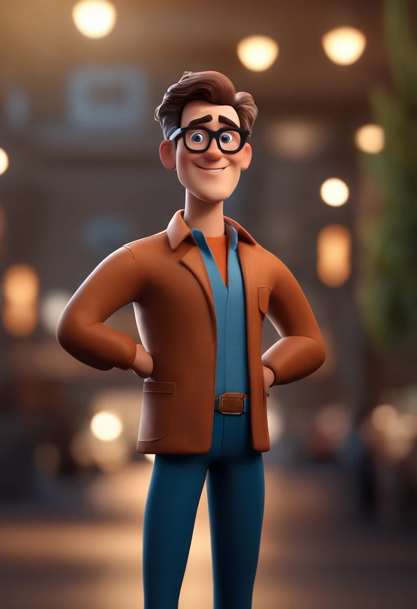 Cartoon character of a man with black glasses and a blue shirt, animation character, Caractere estilizado, animation style rendering, 3D estilizado, Arnold Maya render, 3 d render stylized, toon render keyshot, Personagem 3D, Personagem 3D, 3d rendering stylized, 3 d character render, personagem de desenho animado, Personagem de close up, Pose de personagem, (Estilo Pixar) (master part:1.2) (Bokeh) (best quality) (pele detalhada) (textura detalhada) (8k) (argila) (Cinematic lighting) (foco nítido