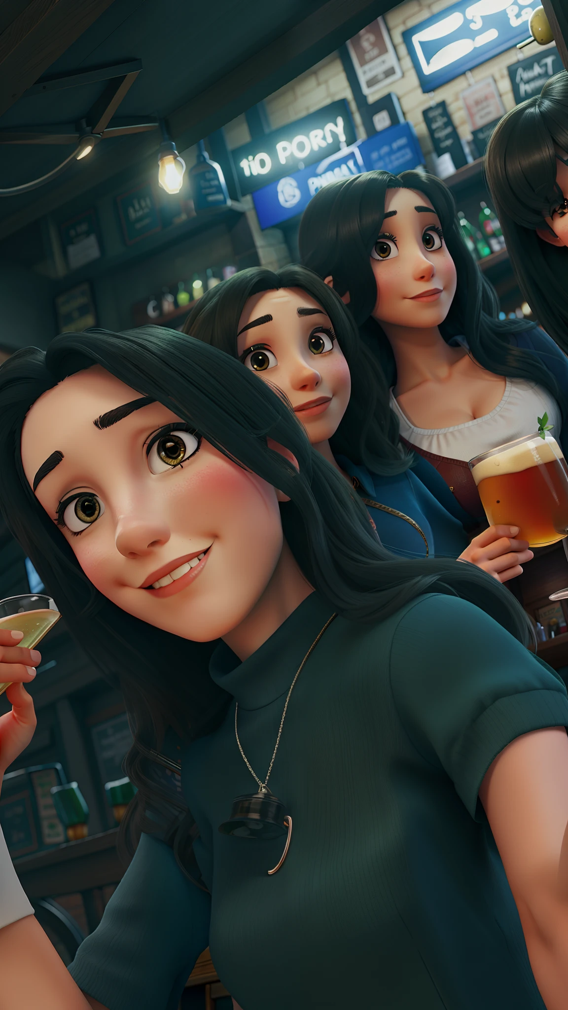 Three beautiful women in a pub