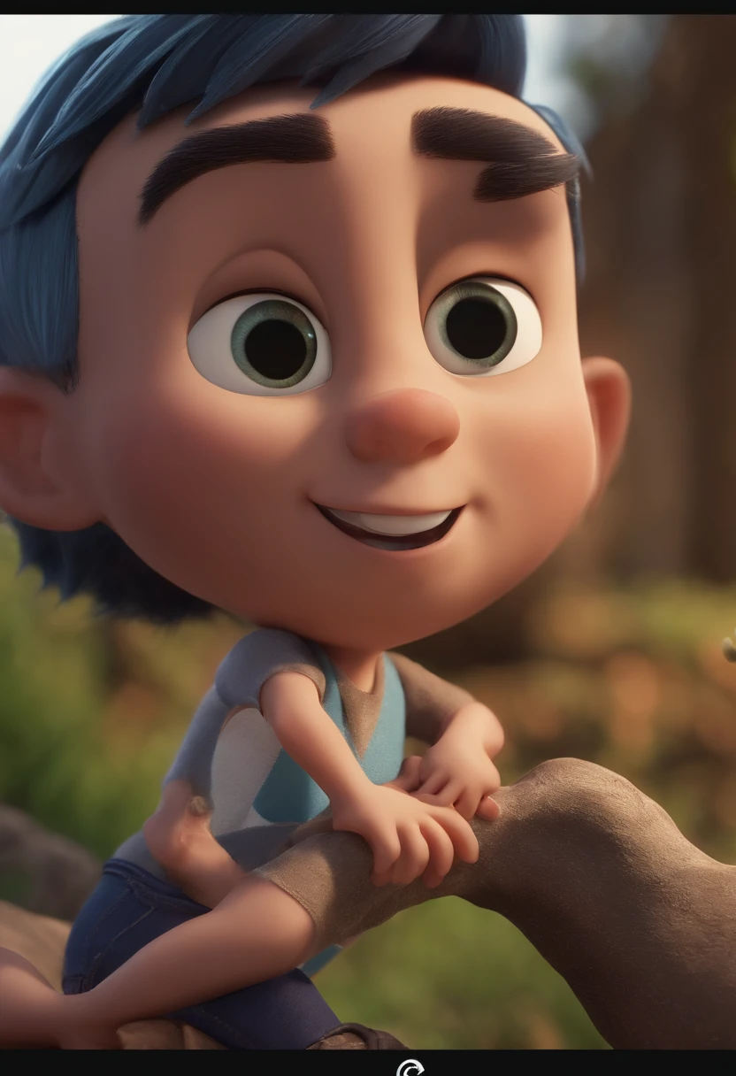 Personagem dos desenhos animados de um homem, , jovem 35 anos, 160 de altura, olhos verdes, branquinho, cabelo curto castanho, barba, muito feliz na Natureza, com nome weberton.  marrom escuro e uma camisa azul, animation character, Caractere estilizado, animation style rendering, 3D estilizado, Arnold Maya render, 3 d render stylized, toon render keyshot, Personagem 3D, Personagem 3D, 3d rendering stylized, 3 d character render, personagem de desenho animado, Personagem de close up, Pose de personagem,  (Estilo Pixar) (master part:1.2) (Bokeh) (best quality) (pele detalhada) (textura detalhada) (8k) (argila) (Cinematic lighting) (foco nítido