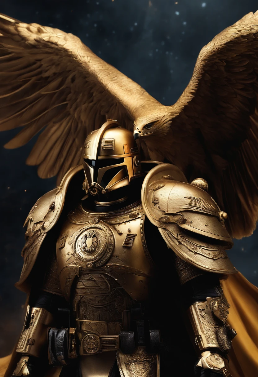 warhammer 40k star wars wallpapers, No estilo da Canon EOS 5D Mark IV, Gothic Gradeur, intensidade de fechamento, cinza e dourado, figurinos elaborados,Golden Eagle Insignia, Tiro em 70mm --AR 16:9 --q 2 --s 1000