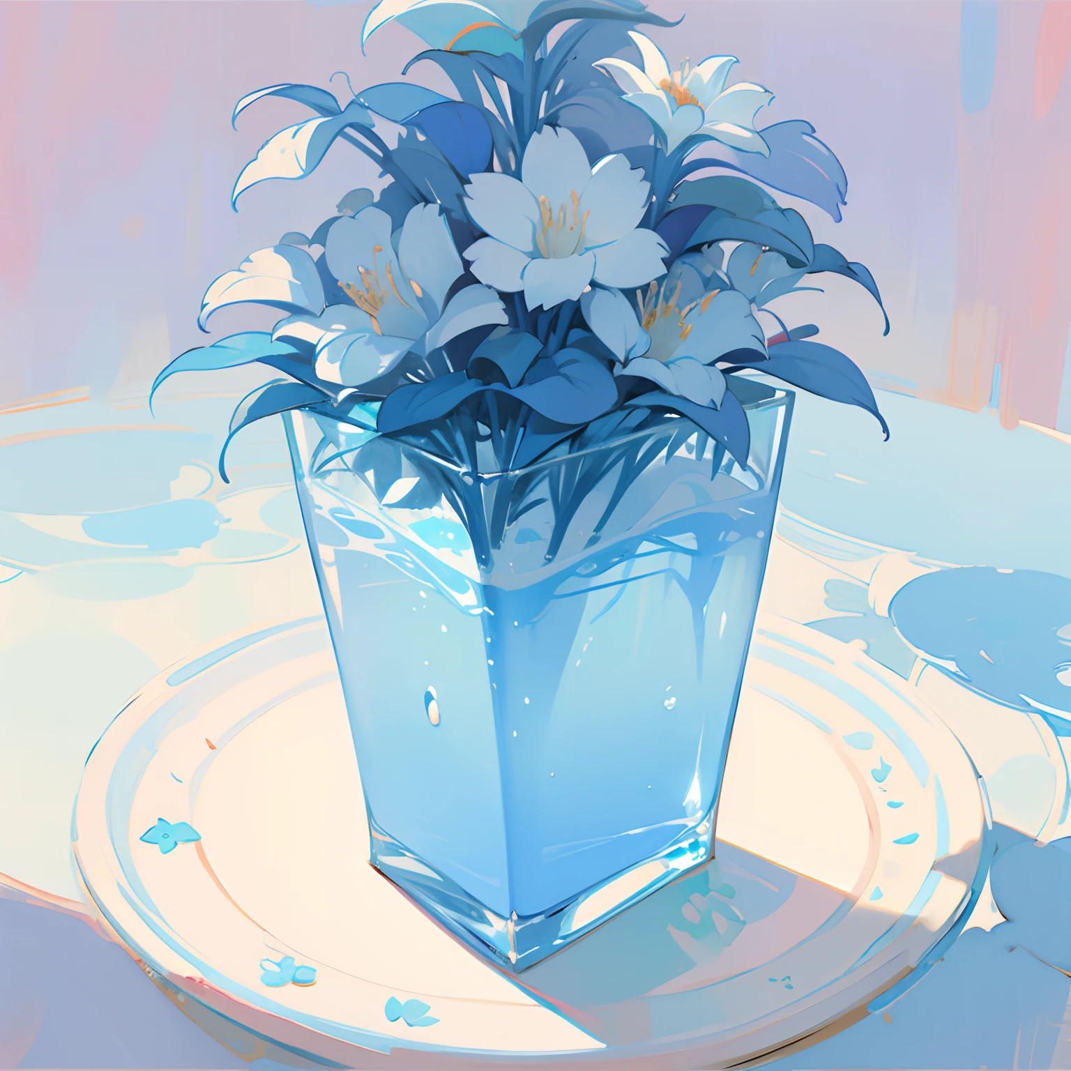 watercolor texture graphic technical blue color masterpiece top quality lots of flowers