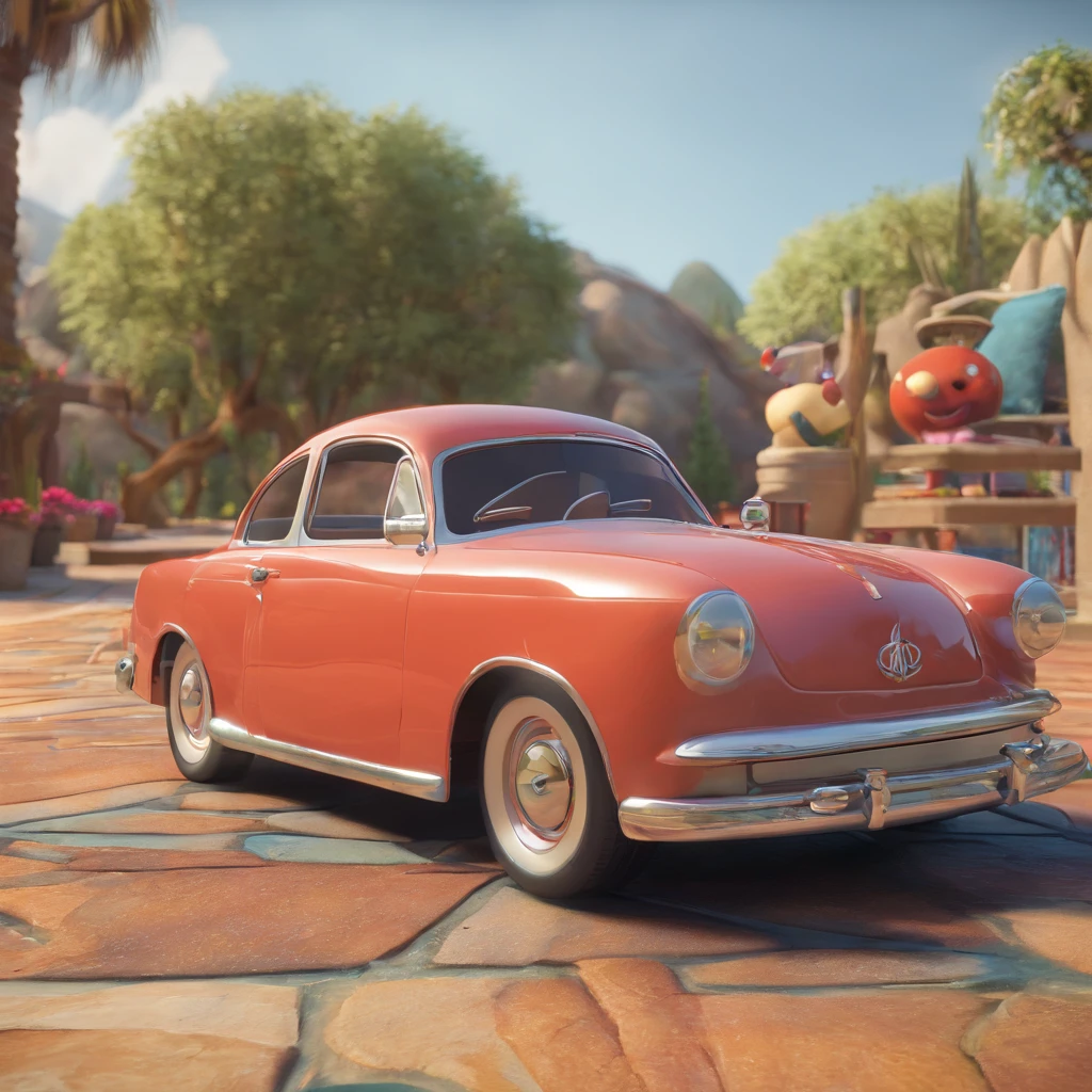 "Make a picture of a car in Disney Pixar style, em 3d"