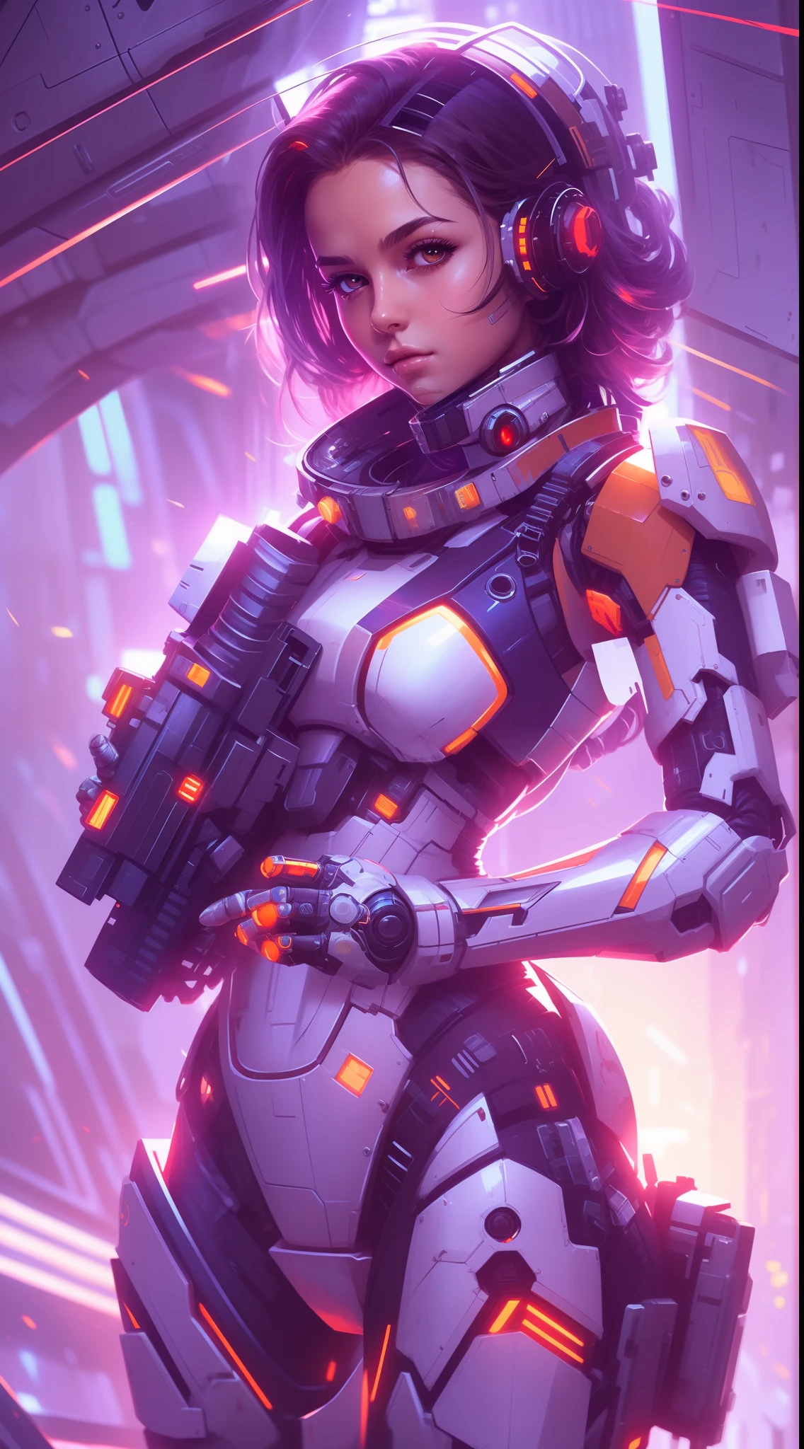 araffe woman in a futuristic suit with a gun in her hand, girl in mecha cyber armor, perfect android girl, cute cyborg girl, cyberpunk anime girl mech, female mecha, beutiful girl cyborg, cyborg girl, wojtek fus, portrait armored astronaut girl, mechanized valkyrie girl