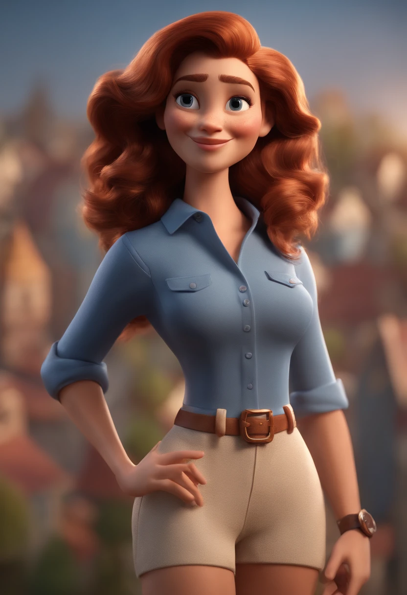 Personagem de desenho animado de uma mulher usando camisa branca, animation style rendering, 3D estilizado, Arnold Maya render, 3 d render stylized, toon render keyshot, Personagem 3D, Personagem 3D, 3d rendering stylized, 3 d character render, personagem de desenho animado, Personagem de close up, Pose de personagem, (Estilo Pixar) (master part:1.2) (Bokeh) (best quality) (pele detalhada) (textura detalhada) (8k) (argila) (Cinematic lighting) (foco nítido，Senta e vaza a parte superior do corpo