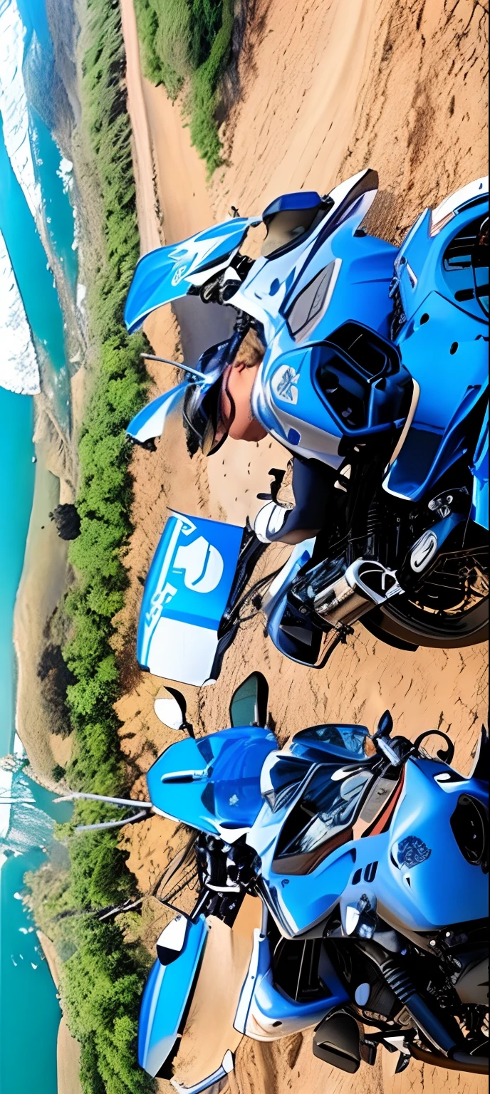 Motorcycles parked on dirt road in field with blue sky, touring, Directed by: Willian Murai, Directed by: Warren Mahy, Upload de alta qualidade, imagem de alta qualidade, Directed by: Lee Loughridge, taken with the best dlsr camera, motocicleta, Directed by: Julian Allen, por Romain brook, Captura do iPhone, very wide view, tiro largo, stunning scenery