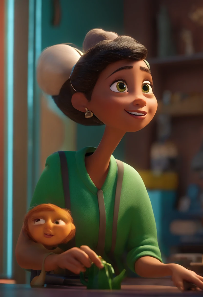 Um arquiteto de sonhos futurista, mas realista, inspired by Pixar animation, de perto. The character takes center stage with captivating facial expressions, oferecendo um toque de irrealidade.