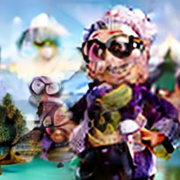 masterpiece, best quality, an old woman with glasses and a scarf on, wearing a purple coat and green scarf, standing at the park