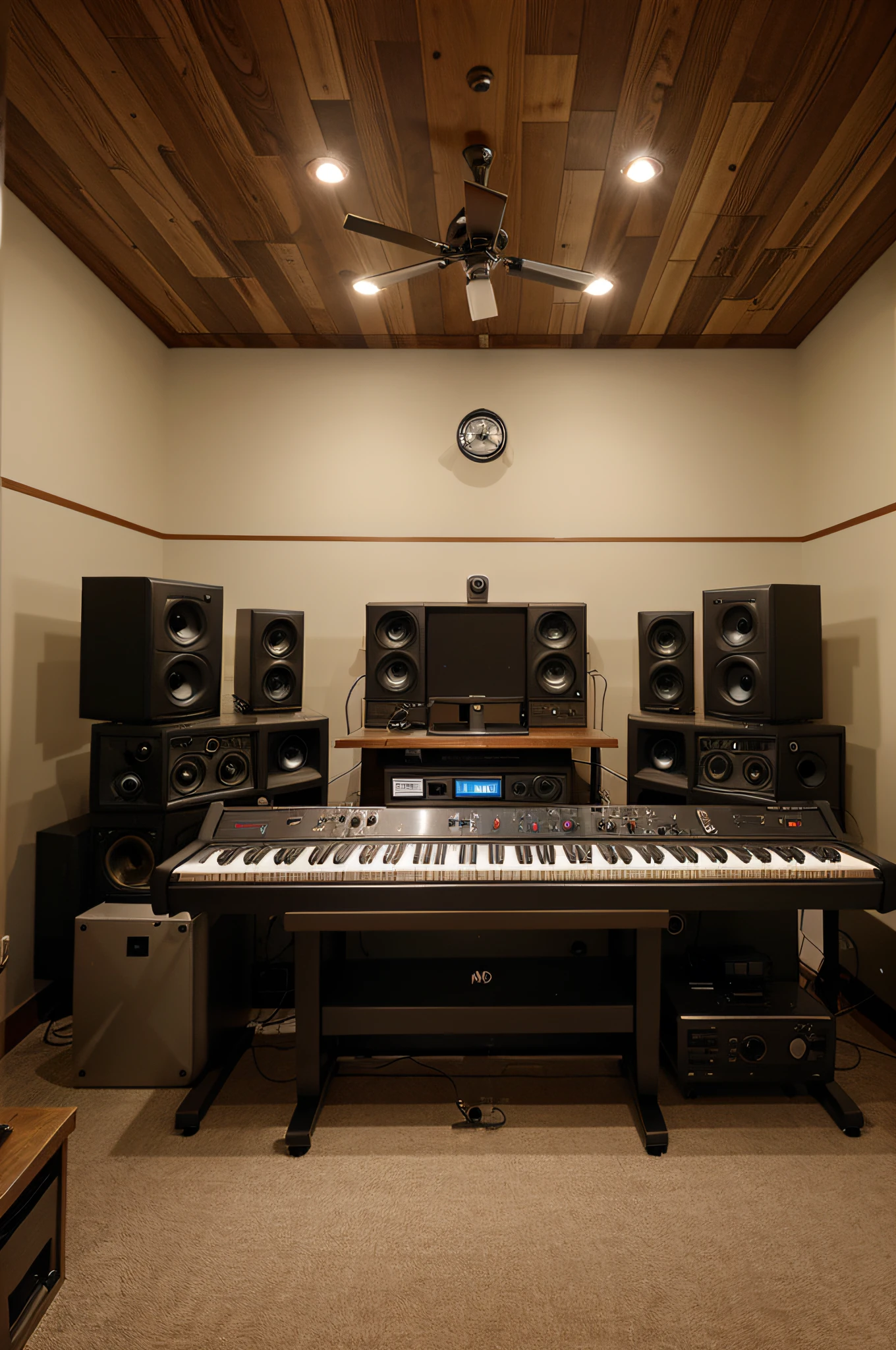 a recording studio with state of the art machines and musical instrument, with beautiful interior