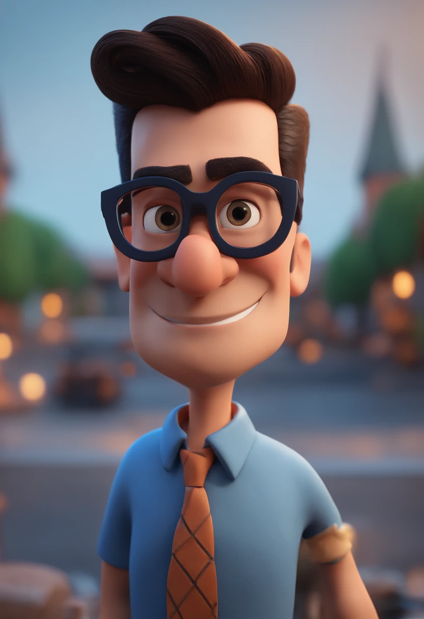 Cartoon character of a man with black glasses and a blue shirt, animation character, Caractere estilizado, animation style rendering, 3D estilizado, Arnold Maya render, 3 d render stylized, toon render keyshot, Personagem 3D, Personagem 3D, 3d rendering stylized, 3 d character render, personagem de desenho animado, Personagem de close up, Pose de personagem, (Estilo Pixar) (master part:1.2) (Bokeh) (best quality) (pele detalhada) (textura detalhada) (8k) (argila) (Cinematic lighting) (foco nítido