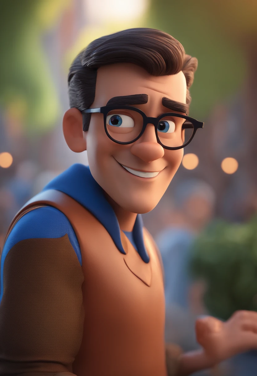 Cartoon character of a man with black glasses and a blue shirt, animation character, Caractere estilizado, animation style rendering, 3D estilizado, Arnold Maya render, 3 d render stylized, toon render keyshot, Personagem 3D, Personagem 3D, 3d rendering stylized, 3 d character render, personagem de desenho animado, Personagem de close up, Pose de personagem,  (Estilo Pixar) (master part:1.2) (Bokeh) (best quality) (pele detalhada) (textura detalhada) (8k) (argila) (Cinematic lighting) (foco nítido
