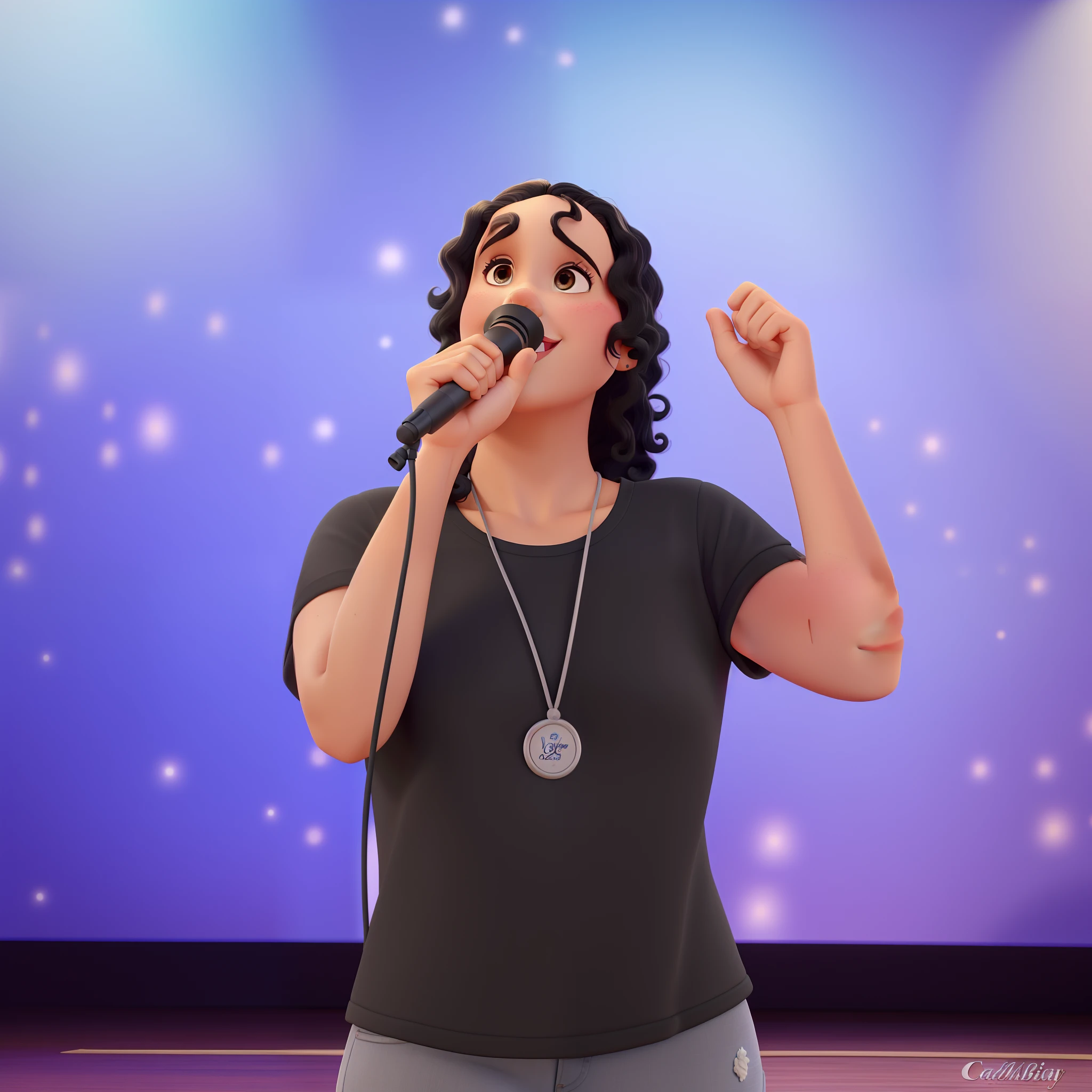 Uma mulher em um palco de show, Playing to multiple people in the audience