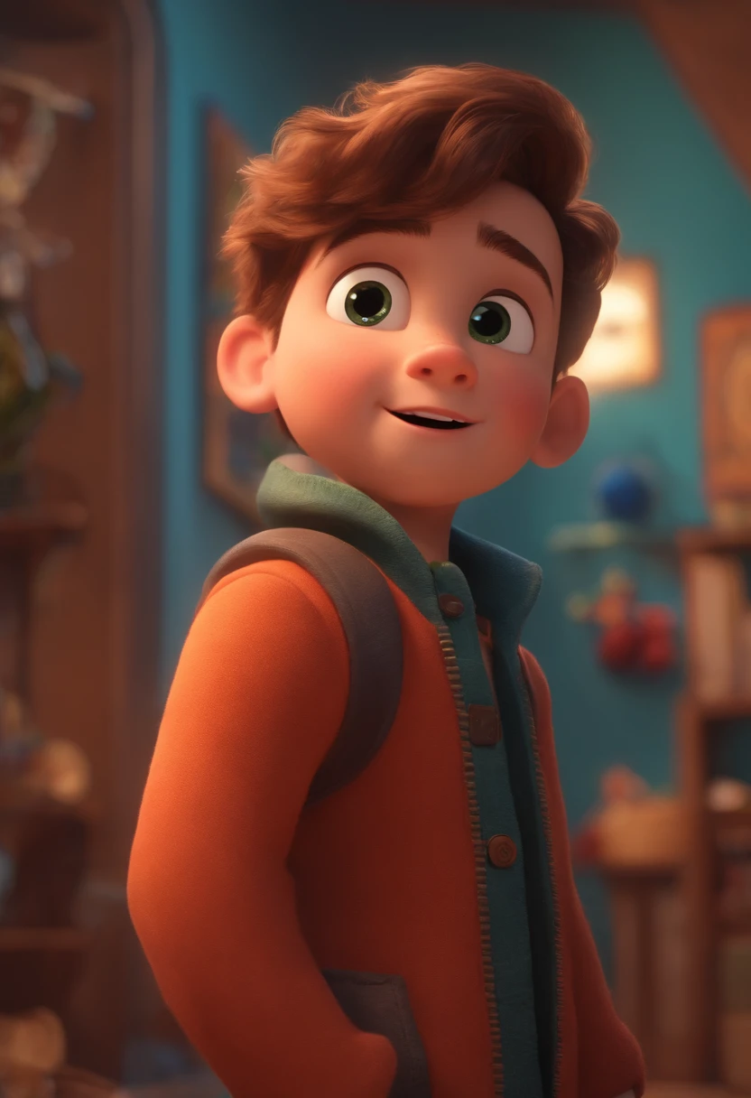 Image of a boy for a story in a YouTube video in Pixar format, He's the allabester, He's the class leader, He's outgoing, Playful and gets up for a lot of things