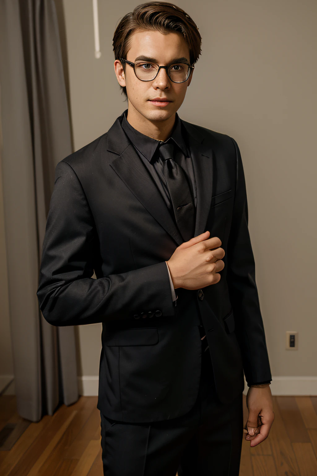 Young man, in costume, glasses
