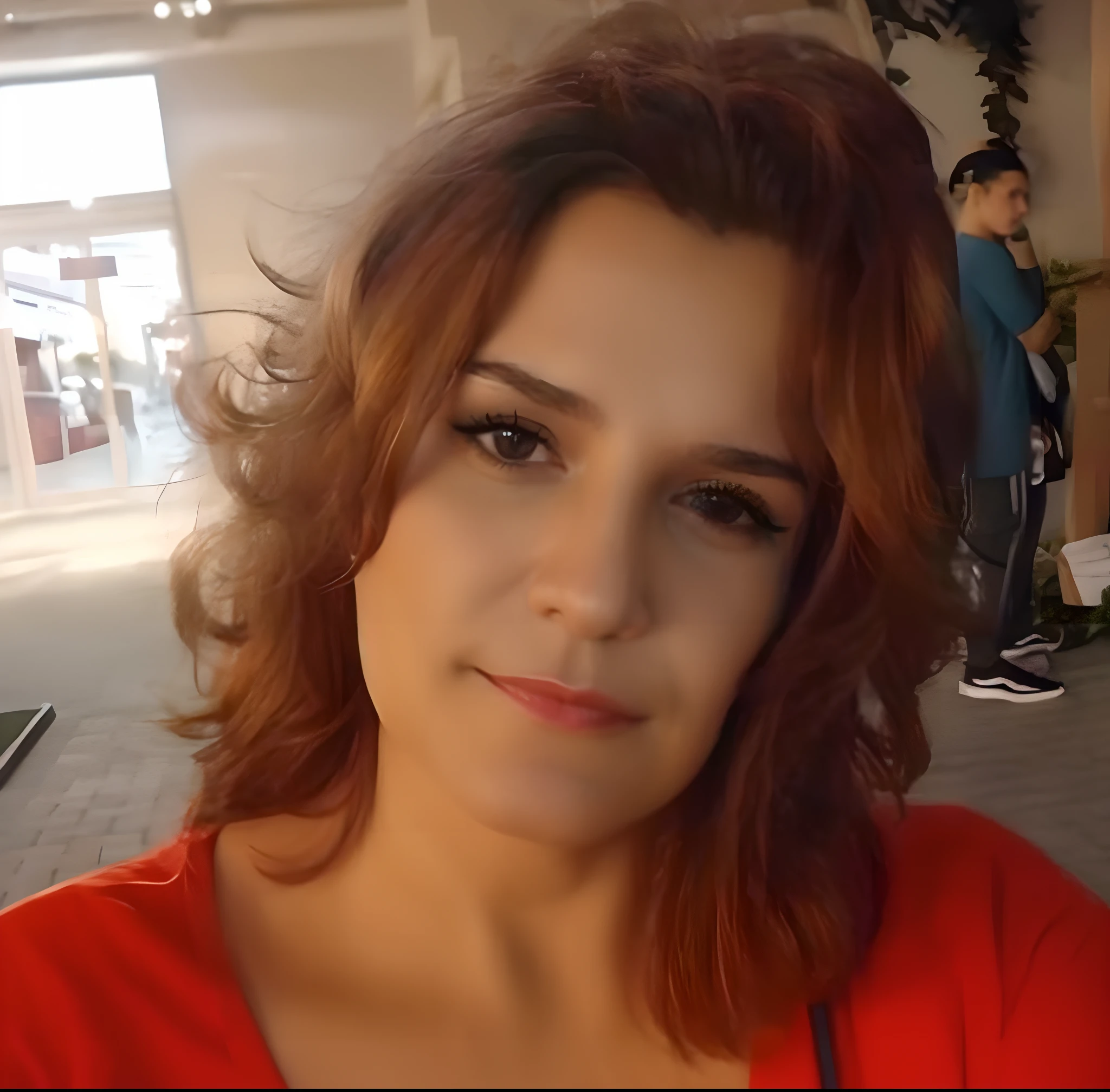 There's a woman with a red shirt and a red shirt, imagem de perfil, Directed by: Nandor Soldier, Valentina Embaralhamento, Magalie Villeneuve, fernanda suarez, taken in the early 2020s, foto de perfil, foto do perfil, Estefania Villegas Burgos, inspirado em Maria Helena Vieira da Silva