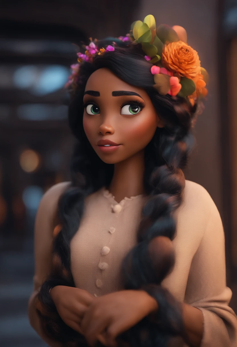 A Dream Architect Inspired by Pixar Animation, de perto. Facial expressions are captivating, com um toque de irrealidade. menina de cabelo preto longo e cara de cabelo preto.