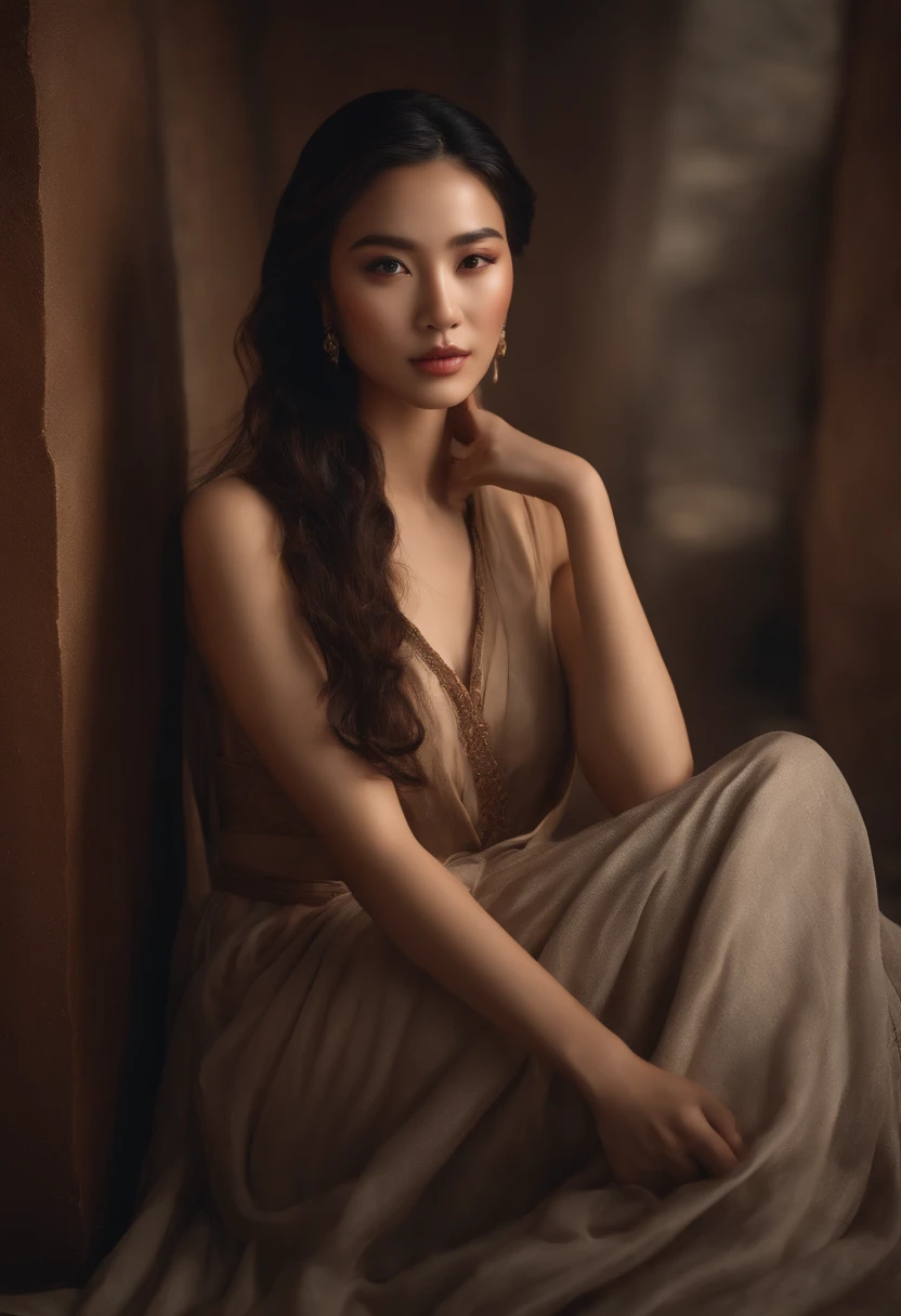 (RAW photo, Best Quality), (Realistic, photorealestic: 1.3), Best Quality, Highly detailed, Masterpiece, hyper-detailing, illustartion, 1 girl, Forehead with painting, higher_body, Dynamic Angle, world masterpiece theater, muddy_Long_Hair, Best Quality, extremely detailed CG unified wallpapers 8k, 墨水, Amazing, Cinematic lighting, Lens_The Flash,dunhuang_style of,nude