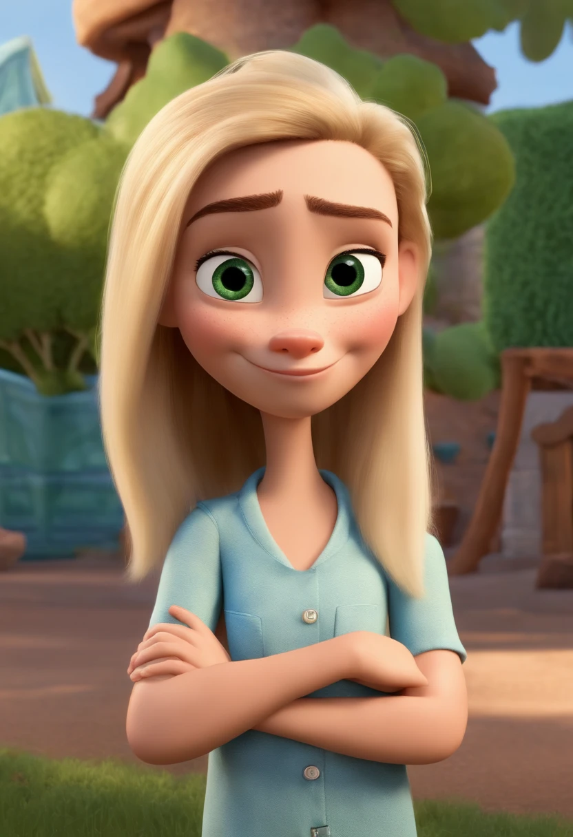 A Disney Pixar-inspired movie poster featuring a white woman with long blonde straight hair, olhos castanhos, uma jovem branca de 15 anos com cabelos escuros ondulados e olhos verdes, uma jovem morena de com longos cabelos escuros e um homem alto branco, 40 anos e cabelos pretos curtos. A cena deve ser no estilo de arte digital distinto da Pixar, with a focus on character expressions, Vibrant colors and detailed texture that are characteristic of his animations