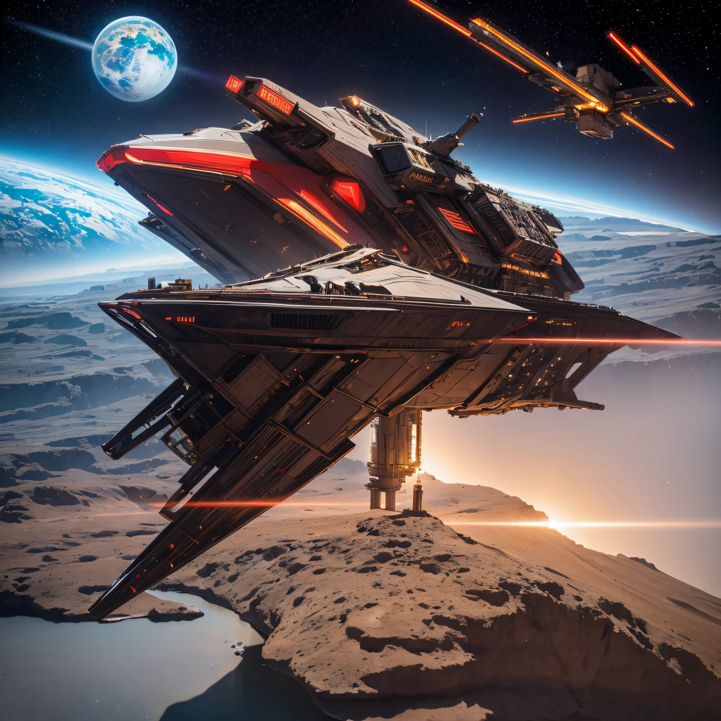 he Great Rift Valley region of the Mo River alluvial plain of Mars,Rock Sugar Onyx Nuclear Power Command Gunship Platinum Cruiser Taxue Red Marble Glow Gunboat Space Station 1:3 Models,mid day,Cyberpunk art of a,Rembrandt light,Detail portrayal,macro shot,surface reflection,high definition detail,Dingdall effect,Light and shadow intensification,The light shines,particle fx,3D modeling,Surface reflected light,detail-rich,Onyx crewneck gunboa