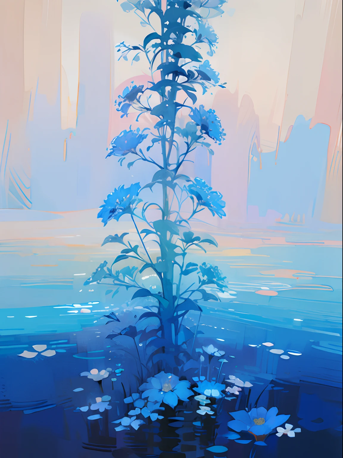 watercolor texture graphic technical pattern blue color masterpiece top quality lots of flowers