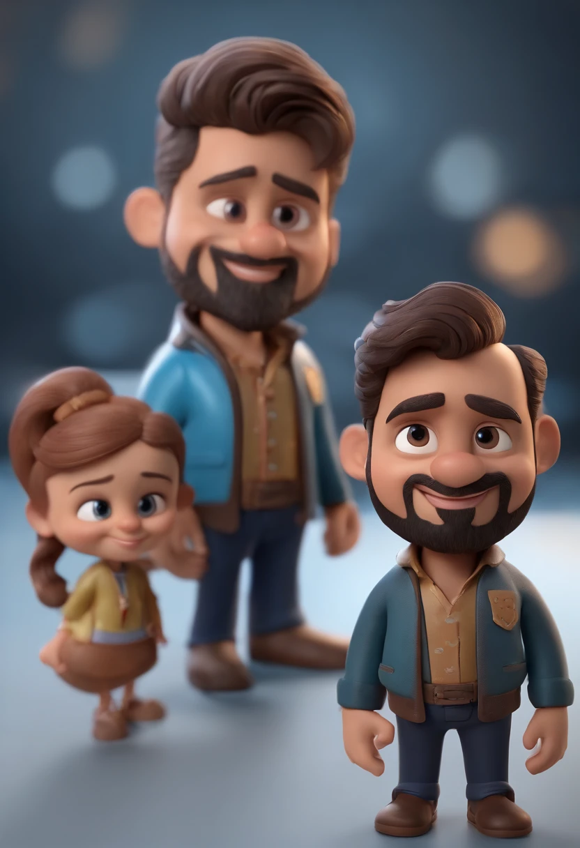 Personagem dos desenhos animados de um homem cabelo preto, barba estilo cavanhaque uma camisa azul,Holding Animation Character, Caractere estilizado, animation style rendering, 3D estilizado, Arnold Maya render, 3 d render stylized, toon render keyshot, Personagem 3D, Personagem 3D, 3d rendering stylized, 3 d character render, personagem de desenho animado, Personagem de close up, Pose de personagem, (Estilo Pixar) (master part:1.2) (Bokeh) (best quality) (pele detalhada) (textura detalhada) (8k) (argila) (Cinematic lighting) (foco nítido