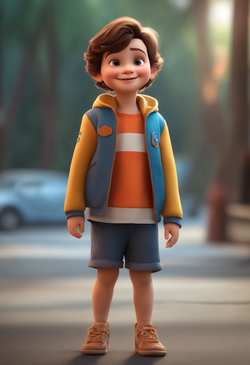 a happy cute  standing short hair, vestindo uma fantasia espacial, , fundo branco, barnet, Tom, Estilo Pixar, ....3d, desenhos animados, rosto detalhado, asymmetrical 16k