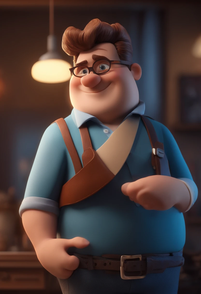 Cartoon character of a man with black glasses and a blue shirt, animation character, Caractere estilizado, animation style rendering, 3D estilizado, Arnold Maya render, 3 d render stylized, toon render keyshot, Personagem 3D, Personagem 3D, 3d rendering stylized, 3 d character render, personagem de desenho animado, Personagem de close up, Pose de personagem, (Estilo Pixar) (master part:1.2) (Bokeh) (best quality) (pele detalhada) (textura detalhada) (8k) (argila) (Cinematic lighting) (foco nítido