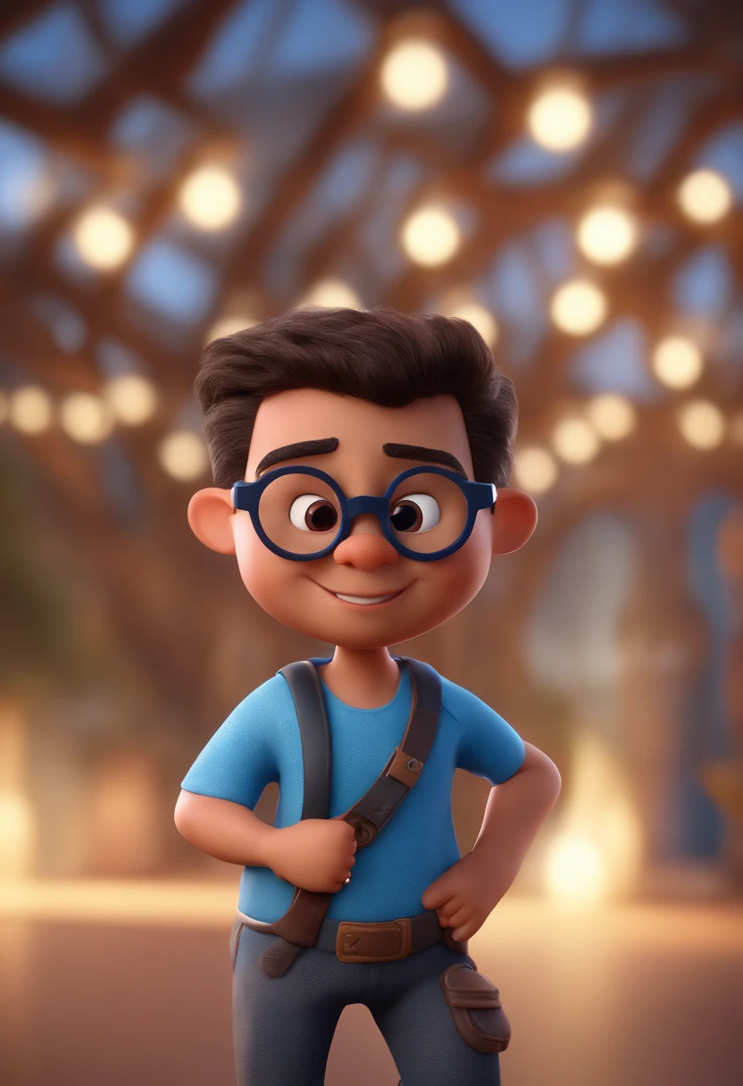 Cartoon character of a man with black glasses and a blue shirt, animation character, Caractere estilizado, animation style rendering, 3D estilizado, Arnold Maya render, 3 d render stylized, toon render keyshot, Personagem 3D, Personagem 3D, 3d rendering stylized, 3 d character render, personagem de desenho animado, Personagem de close up, Pose de personagem, (Estilo Pixar) (master part:1.2) (Bokeh) (best quality) (pele detalhada) (textura detalhada) (8k) (argila) (Cinematic lighting) (foco nítido
