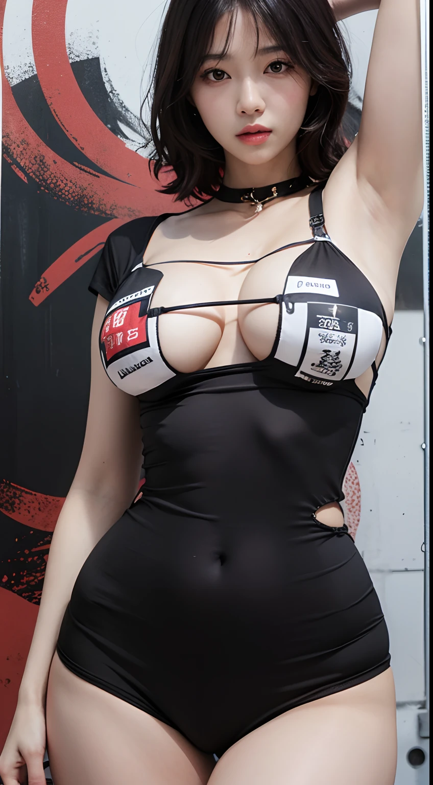 masutepiece, Best Quality, Official art, Unified 8K Wallpaper, girl with, Big breasts, Tight T-shirt, Delicate facial features, Ultra-realistic, Hyper-realistic, 鎖骨