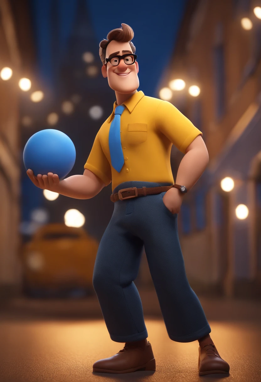 Cartoon character of a man wearing black glasses and a blue shirt, um personagem animado, Caractere estilizado, animation style rendering, 3D estilizado, Arnold Maya render, 3 d render stylized, toon render keyshot, Personagem 3D, Personagem 3D, 3d rendering stylized, 3 d character render, personagem de desenho animado, Personagem de close up, Pose de personagem, (Estilo Pixar) (master part:1.2) (Bokeh) (best quality) (pele detalhada) (textura detalhada) (8k) (argila) (Cinematic lighting) (foco nítido，Senta e vaza a parte superior do corpo