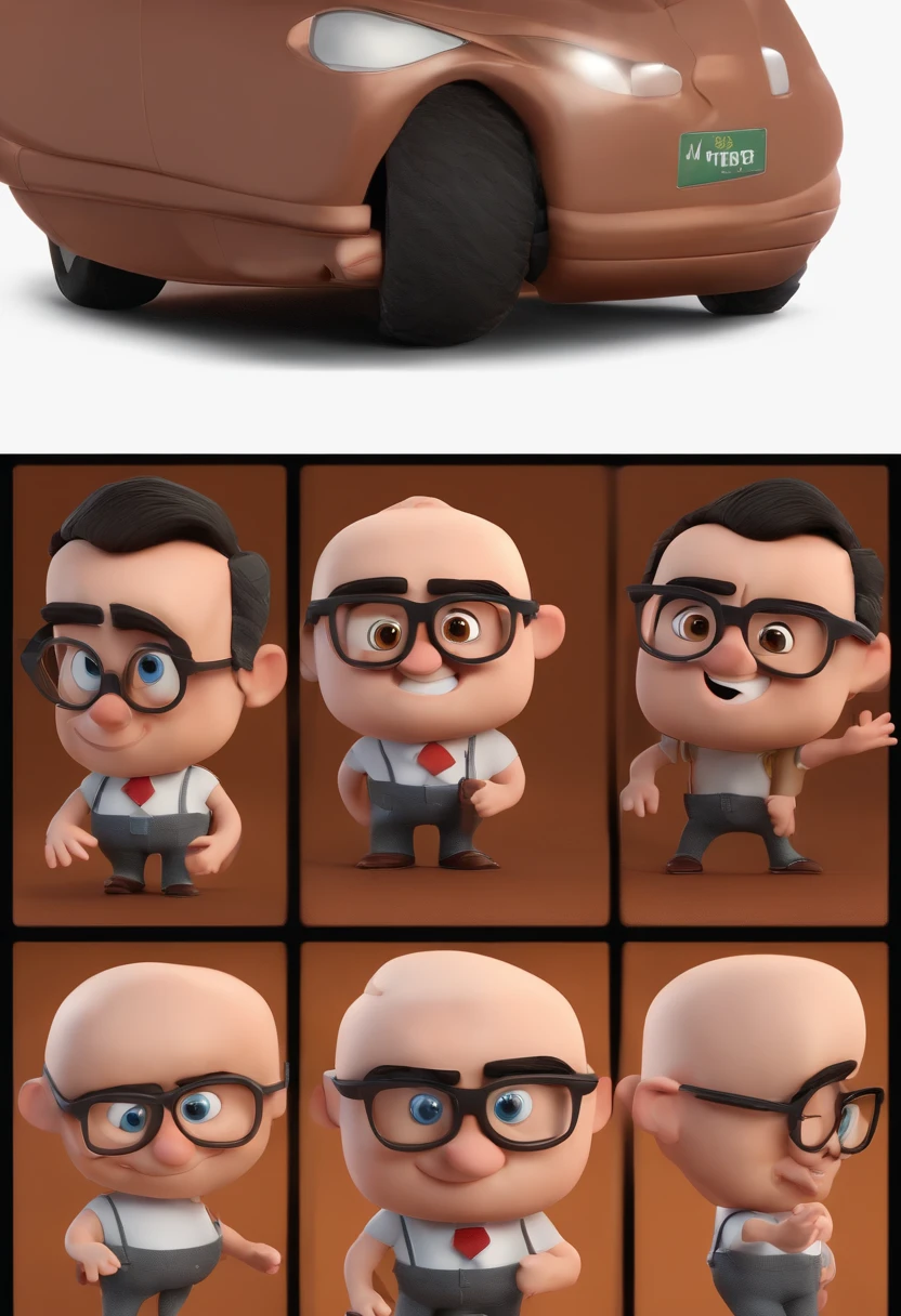 Personagem dosenhos animados de um homem careca, with glasses humorous, unselfish, Wear a white shirt and dark jeans, segura uma caneta em um ambiente de tecnologia, animation character, animation style rendering, 3D estilizado, Arnold Maya render, 3 d render stylized, toon render keyshot, Personagem 3D, Personagem 3D, 3d rendering stylized, 3 d character render, personagem de desenho animado, Personagem de close up, Pose de personagem,  (Estilo Pixar) (master part:1.2) (Bokeh) (best quality) (pele detalhada) (textura detalhada) (8k) (argila) (Cinematic lighting) (foco nítido