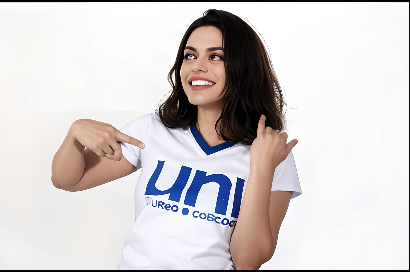 mulher de camisa branca apontando para algo com o dedo, por Aquirax Uno, Parece Fabiula Nascimento, Unrea 5, inspirado no Aquirax Uno, Alanis Guillen, Directed by: Juan O'Gorman, ungina real, muito definido, ut 4, Banner Corporativo UNCO, unungina real 5, desenrolar!