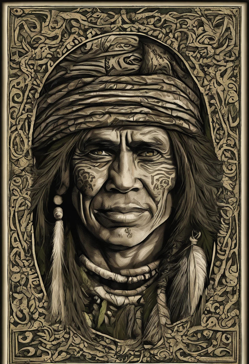 bald scraggly shirtless tattooed androgynous viking shaman, has facial tattoos