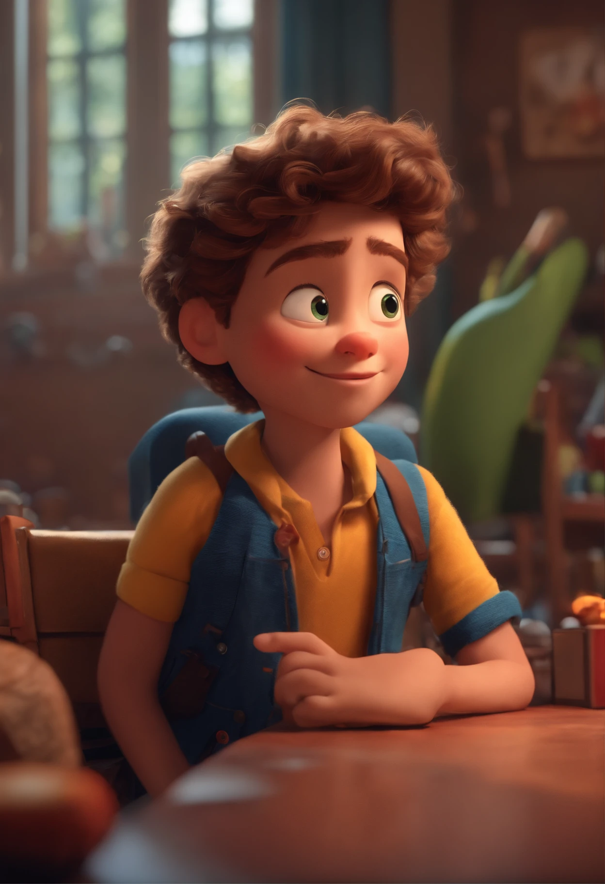 Image of a boy for a story in a YouTube video in Pixar format, He's the  allabester, He's the class leader, He's outgoing, Playful and gets up for a lot of things