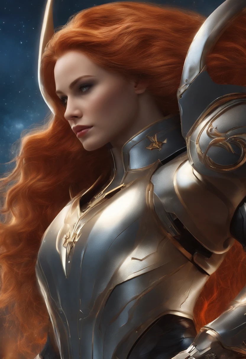 master part, 4k, alta qualidade, altamente detalhado, Rosto detalhado, HDR, vivid colors, natural lighting, amazing background, night sky, estrela \(heaven\), outono, Folhas de outono, vento, homem, parte superior do corpo, Robotic armor , medium hair, Caudas duplas, cabelo branco, Feliz, olhos vermelhos, + +
