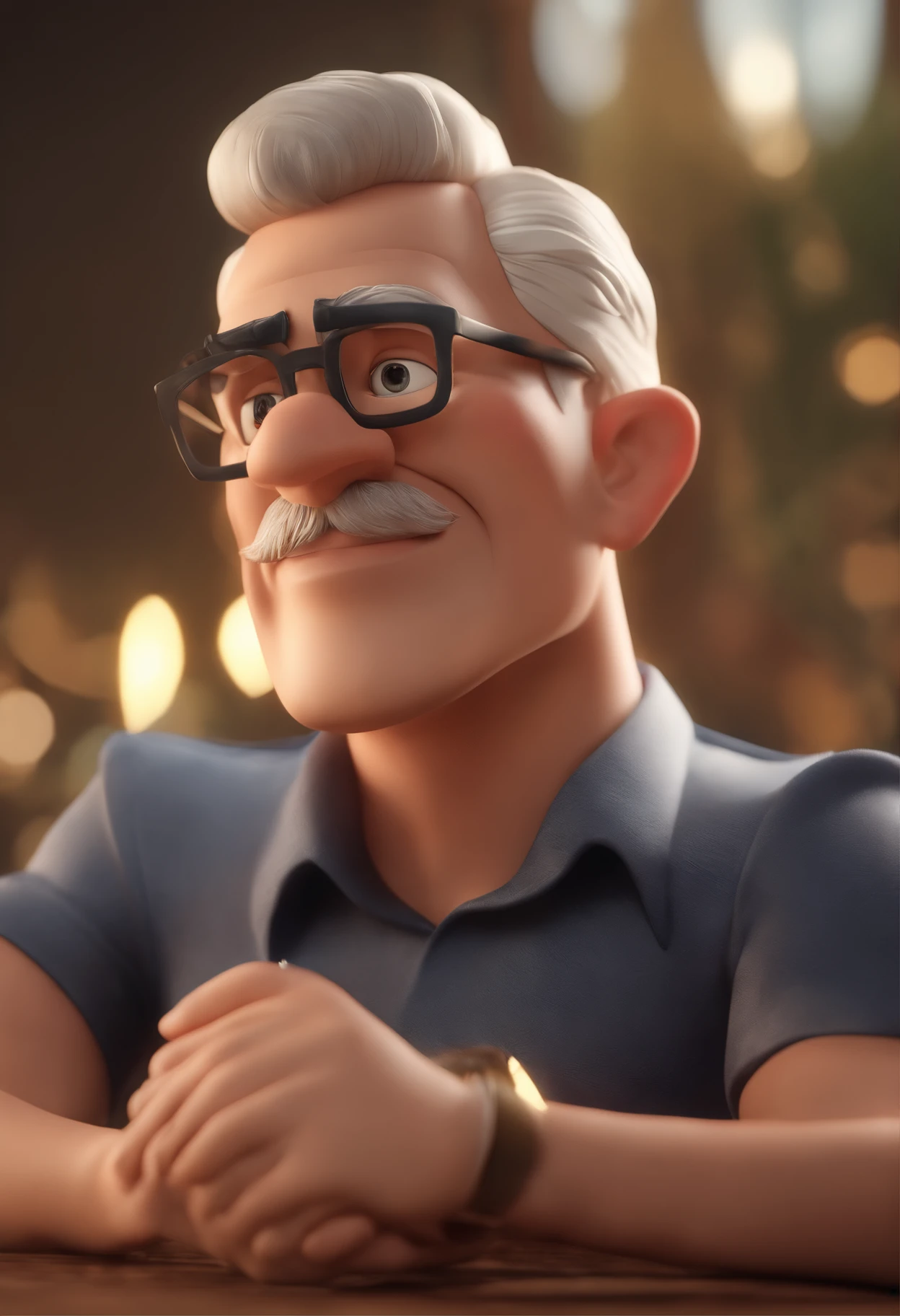 Personagem dosenhos animados de um homem careca, with glasses humorous, unselfish, Wear a white shirt and dark jeans, segura uma caneta em um ambiente de tecnologia, animation character, animation style rendering, 3D estilizado, Arnold Maya render, 3 d render stylized, toon render keyshot, Personagem 3D, Personagem 3D, 3d rendering stylized, 3 d character render, personagem de desenho animado, Personagem de close up, Pose de personagem,  (Estilo Pixar) (master part:1.2) (Bokeh) (best quality) (pele detalhada) (textura detalhada) (8k) (argila) (Cinematic lighting) (foco nítido