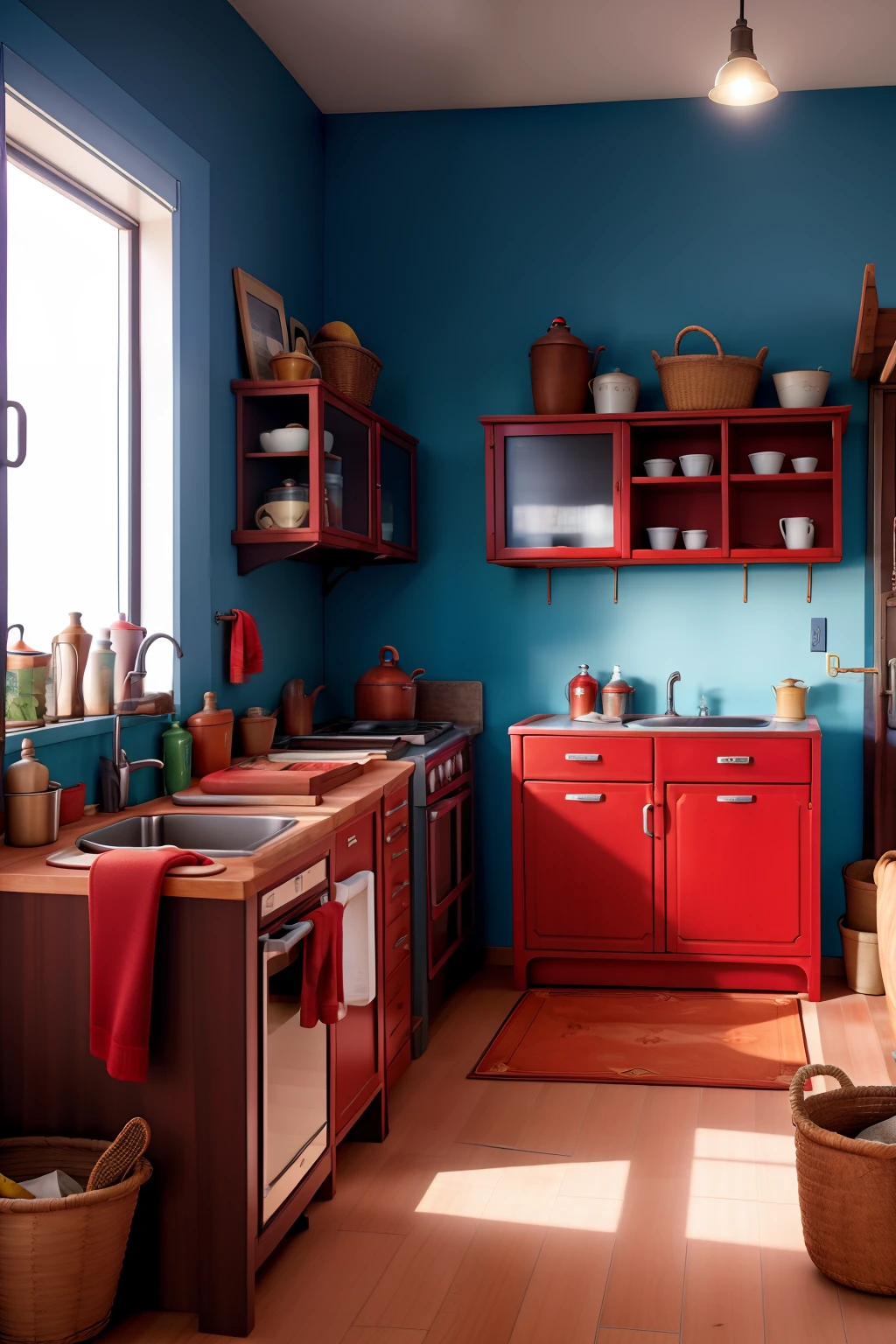 Loja vermelha e branca com letreiro escrito benoit. Appliances and furniture in the background: the city of Catanduvas with a mate as a monument