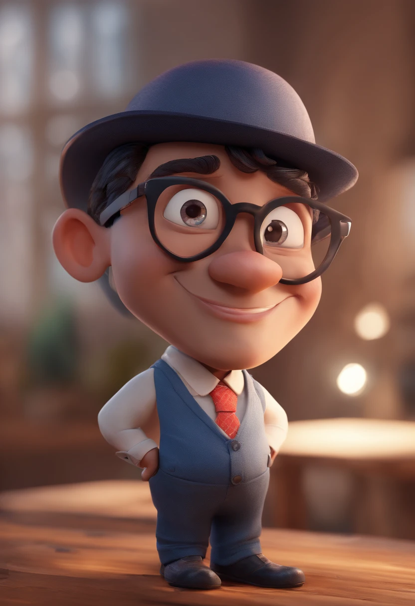 Cartoon character of a man with black glasses and a blue shirt, animation character, Caractere estilizado, animation style rendering, 3D estilizado, Arnold Maya render, 3 d render stylized, toon render keyshot, Personagem 3D, Personagem 3D, 3d rendering stylized, 3 d character render, personagem de desenho animado, Personagem de close up, Pose de personagem,  (Estilo Pixar) (master part:1.2) (Bokeh) (best quality) (pele detalhada) (textura detalhada) (8k) (argila) (Cinematic lighting) (foco nítido